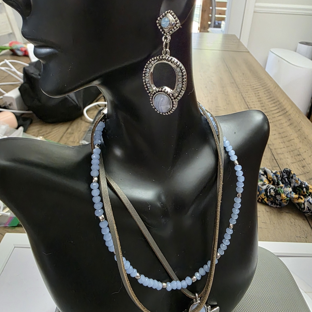 Elegant Blue Beaded Necklace and Earring Set